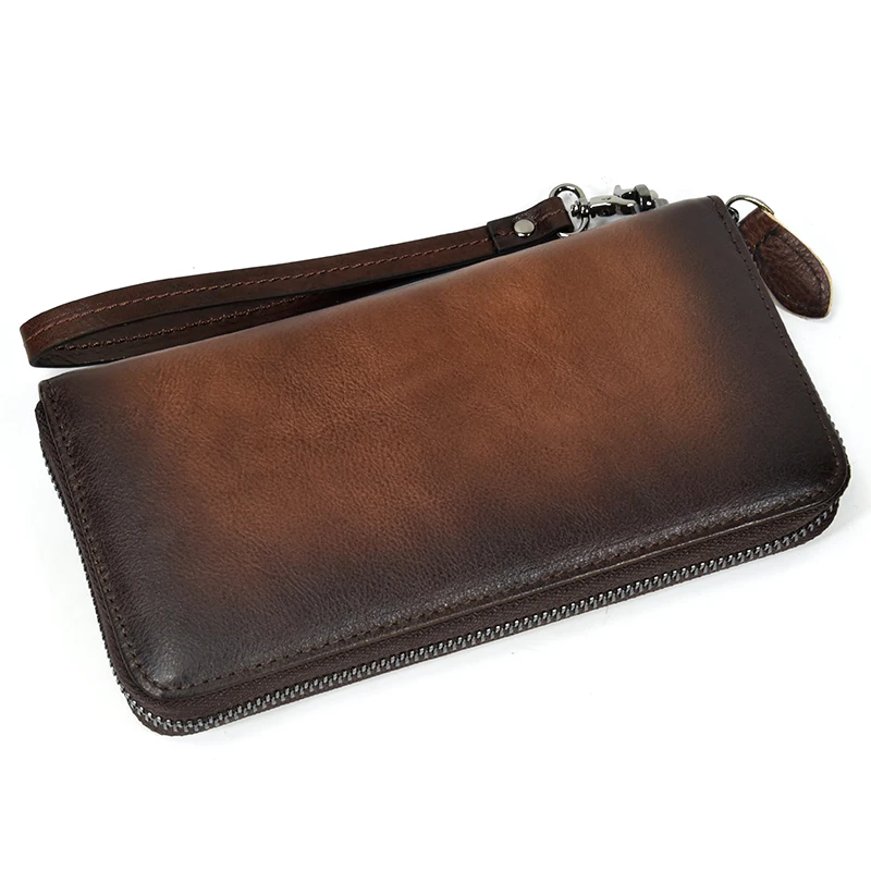 Длинный кошелек из натуральной кожи для мужчин и женщин кожаный с ремешком на