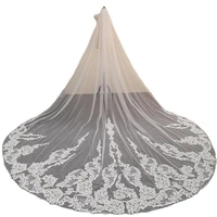 white 300cm wedding veil with comb soft tulle lace edge one layer bridal veils appliqued cathedral length