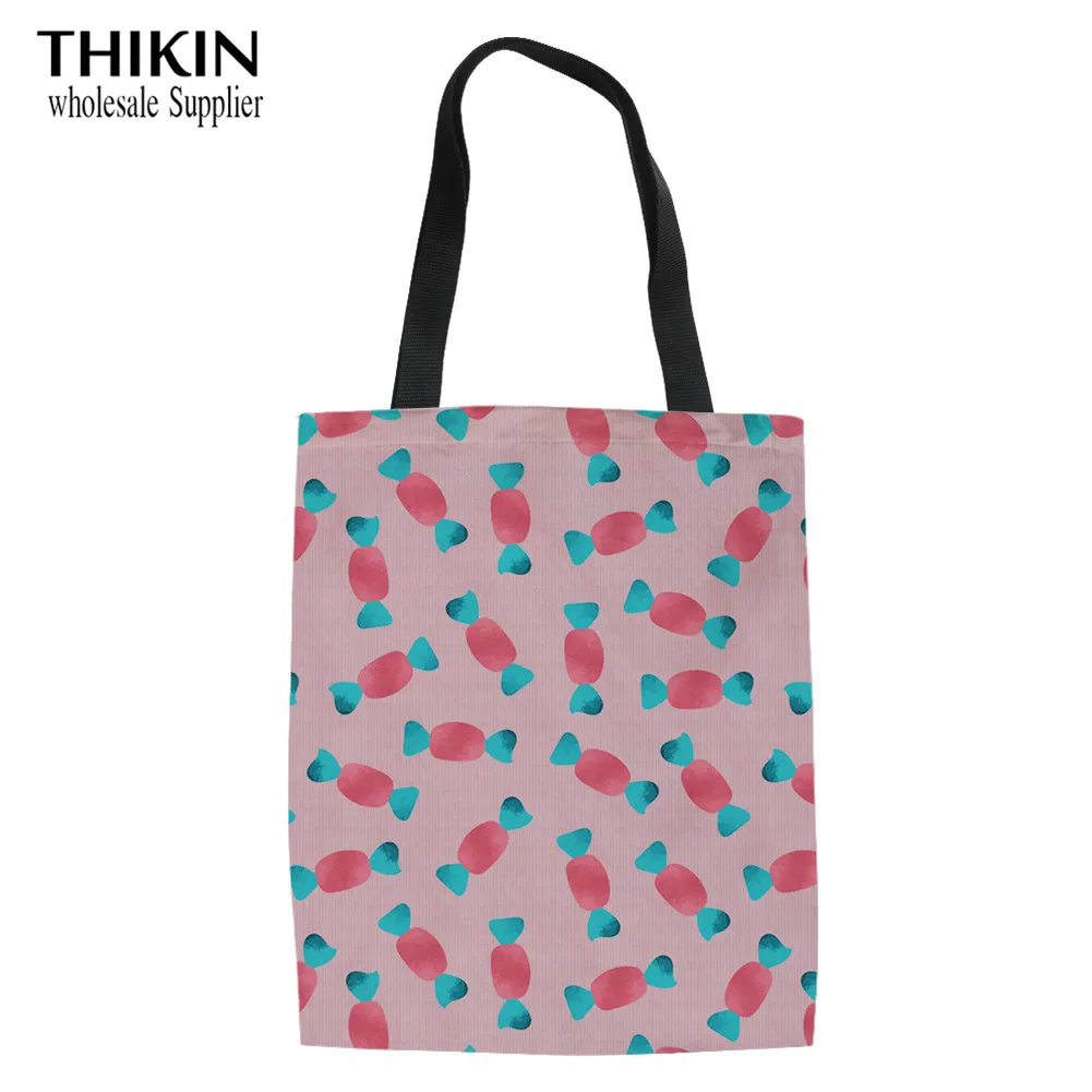 Женская сумка-тоут из льна с мультипликационным принтом THIKIN вместительная