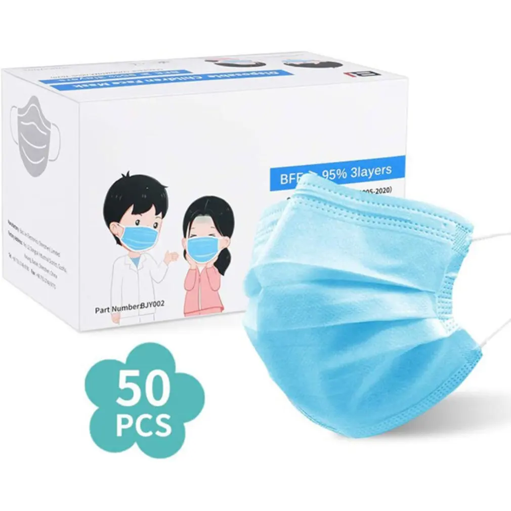 

50 Pcs Disposable Face Mask Health Care 3-Layer Mask Dust Flu Soft And Environmentally Friendly Face Cover
