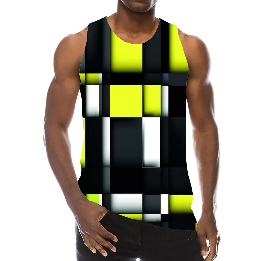 Мужская футболка без рукавов UNEY белая с 3D принтом квадратная майка