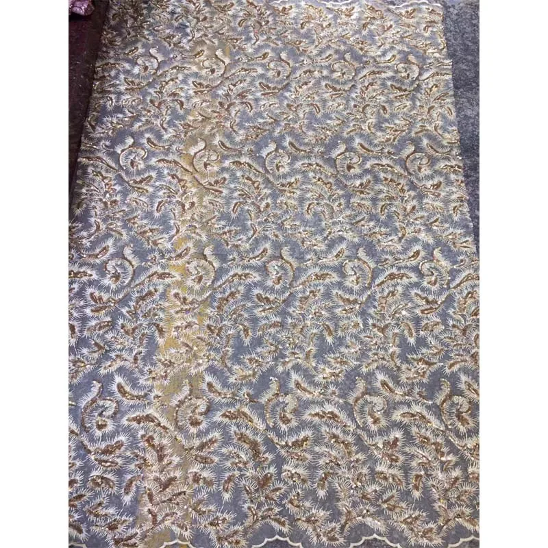 

African Lace Fabric 2020 High Quality Beads Pattern Embroidery Lace Polyester Comfortable Fabric For Daily Dress 5 Yards