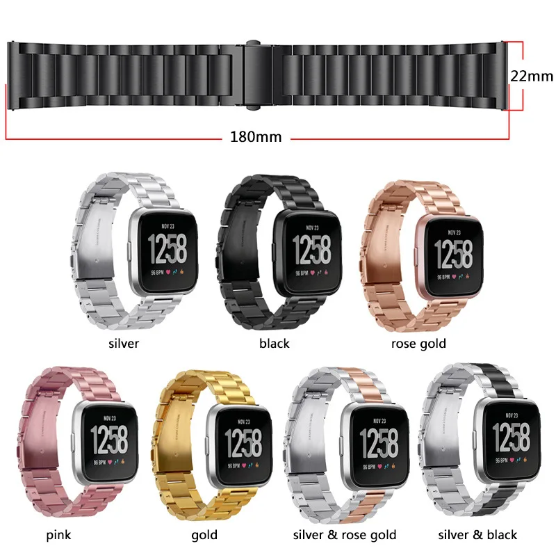 

Butterfly Buckle Stainless Steel Wristband for Fitbit Versa Yellow Gold Metal Watch Band Quick Release 22mm Watchband