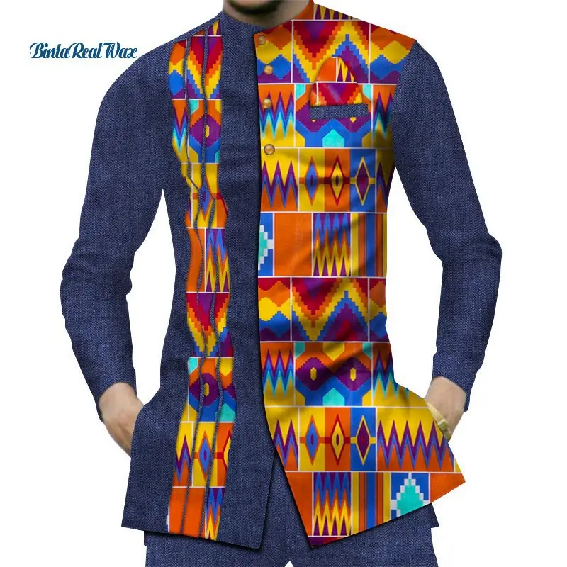 

Casual 100% Cotton Mens African Clothing Dashiki Patchwork Print Shirt Tops Bazin Riche Traditional African Clothes WYN380