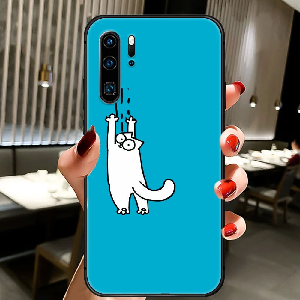 

Cute Simons Cat Phone Case Cover Hull For Huawei P8 P9 P10 P20 P30 P40 Lite Pro Plus Smart Z 2019 black Prime Trend Bumper