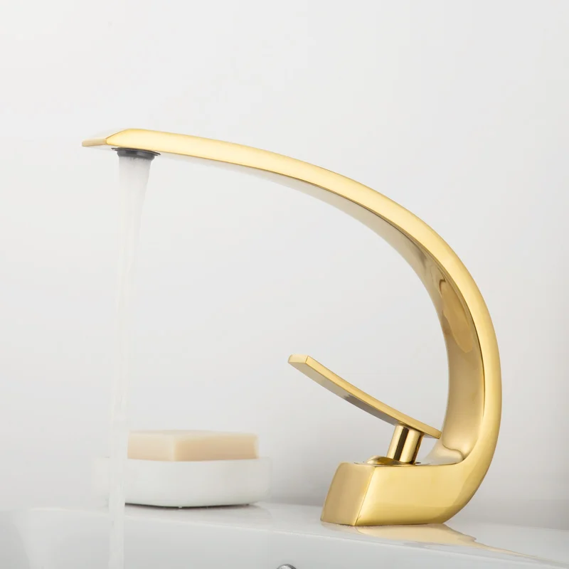 

Black Bronze Curved Basin Faucet Washbasin Crane Chrome Single Handle Cold Hot Waterfull Mixer sink Tap Bathroom