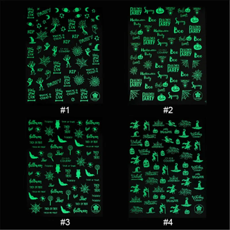 

Festive 3D Nail Sticker Glow Nail Art Stickers for Manicure Halloween Letter Stamp Design DIY Nail Art Decorations Accessories