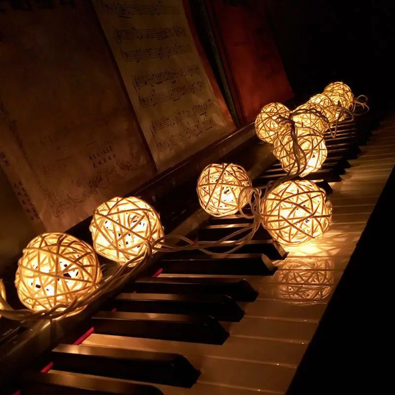 

2021 New 20LED Rattan Ball Battery String Fairy Lights Xmas Party Wedding Lamp