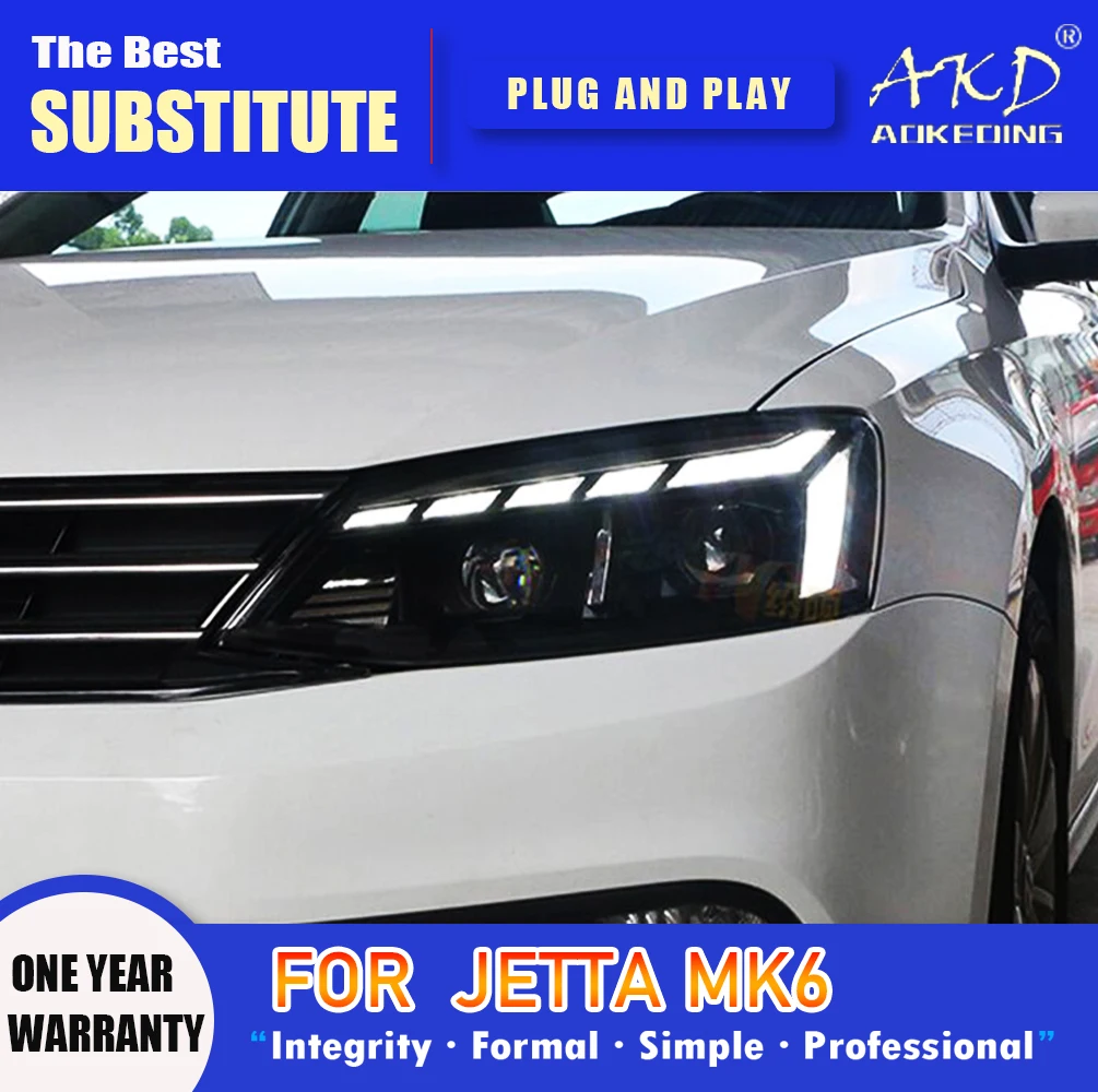 Головная лампа AKD для Jetta Sagitar MK6, светодиодный ные фары 2012-2018, фары MK6 DRL, сигнал поворота, дальний свет, объектив проектора Angel Eye