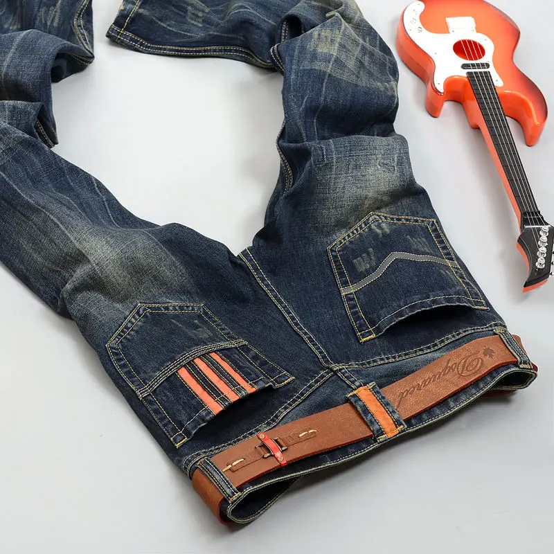 Новинка Осенние эластичные джинсы мужские прямые тонкие корейские повседневные