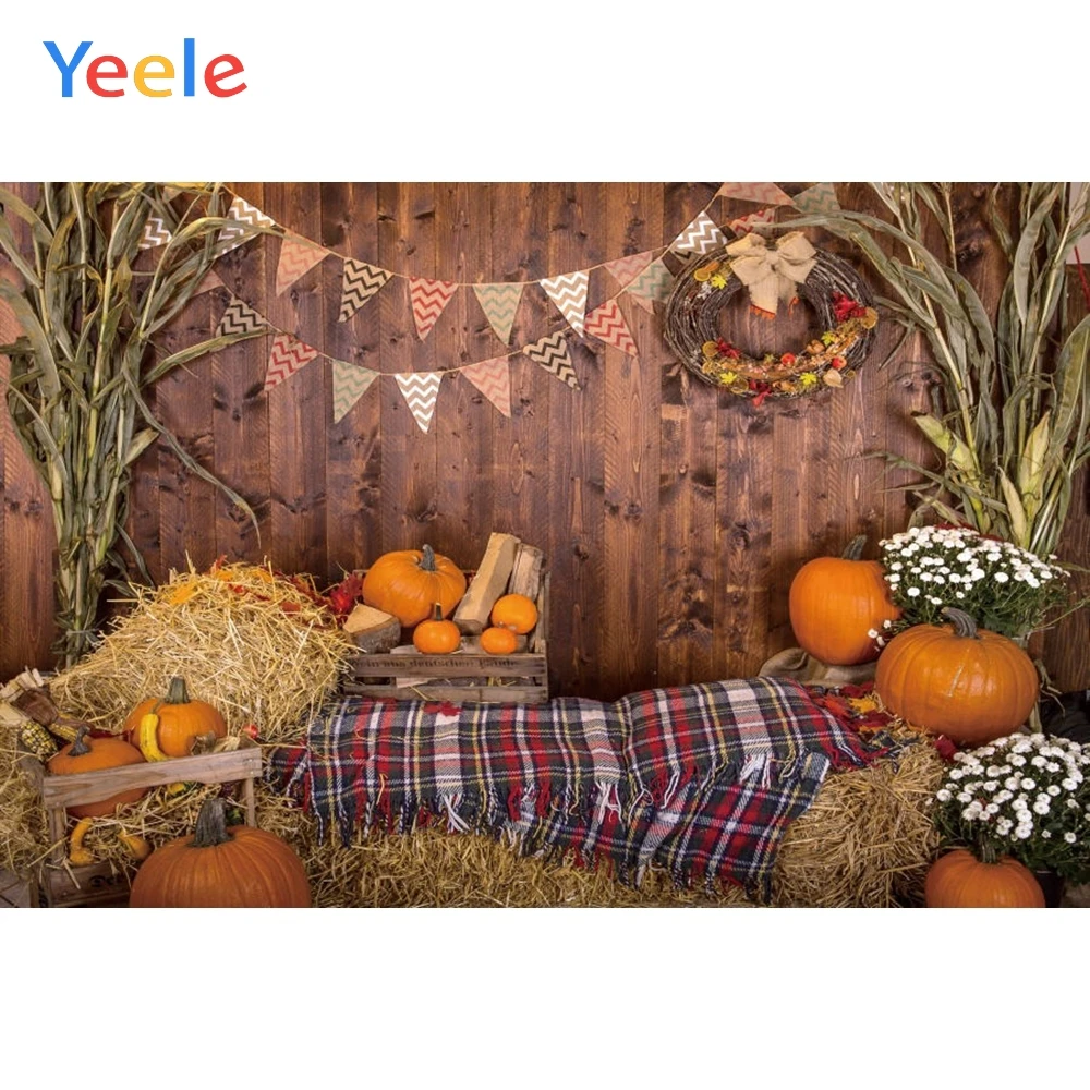 Autumn Farm Barn Hay Haystack Pumpkin Wood Floor Newborn Baby Portrait Scene Backdrop Photography Background For Photo Studio |