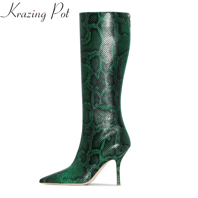 

Krazing Pot microfiber super thin high heels nightclub long boots winter shoes printed leather classics sexy thigh high boots