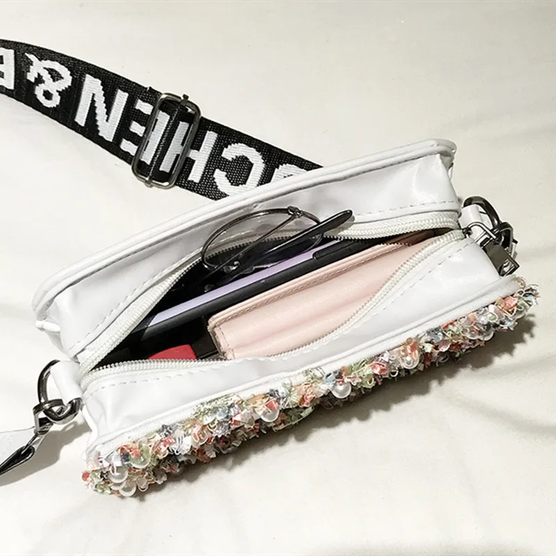 

Crossbody Bags For Women 2020 High Quality Women's Bag With A Wide Strap Luxury Designer Beaded Korean Small Square Shoulder Bag