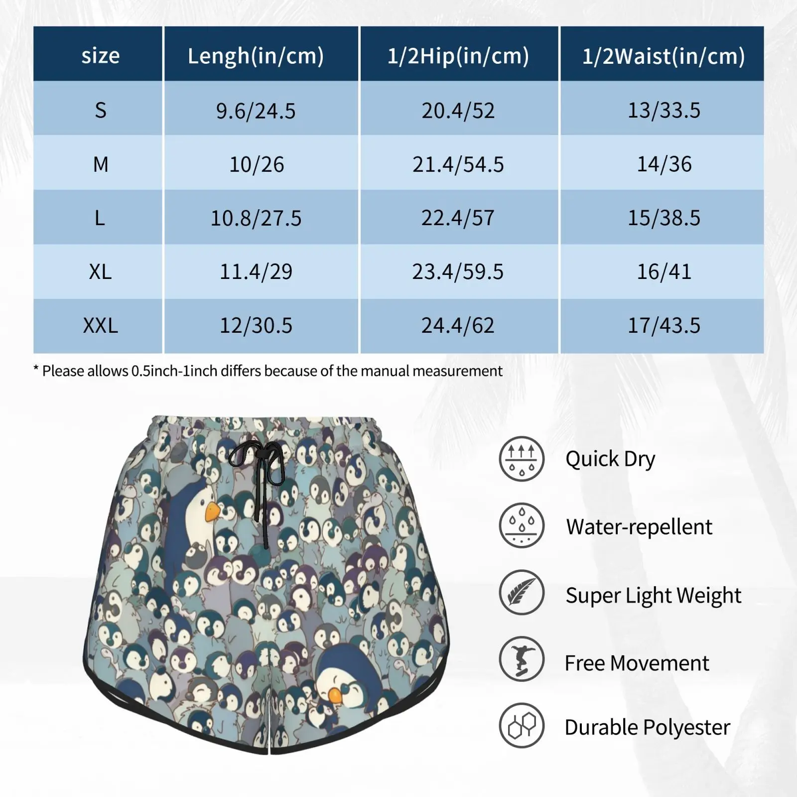 

Baby Penguin Pattern Swim Shorts Quick Dry Women Beach Short Pattern Penguin Baby Baby Penguin Animal Bird Newborn Blue