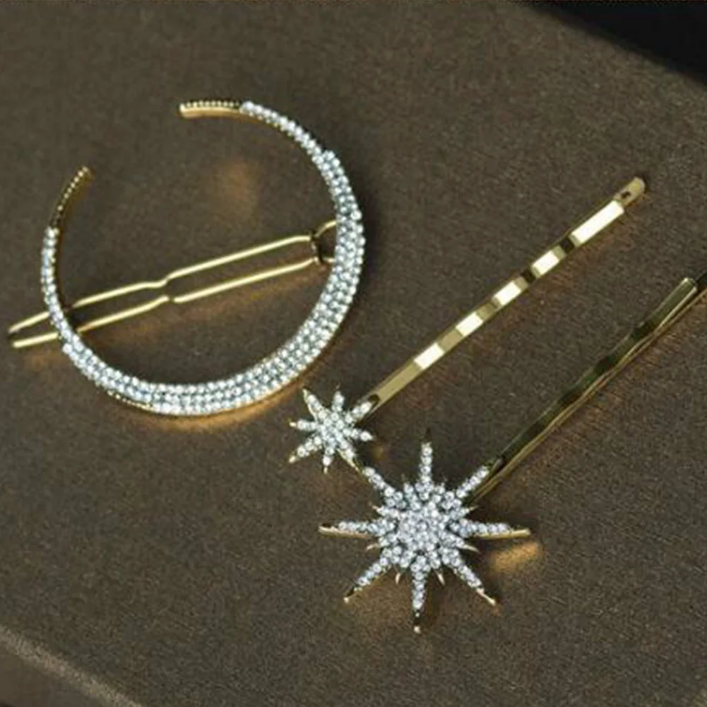 

Star Rhinestone Hairpin Vintage Women Hair Clip Moon Star Hair Pins Accessories Wedding Hair Jewelry