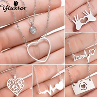 yiustar fashion love heart pendant necklaces for women gifts chain necklace letter heart beat stainless steel jewelry wholesale