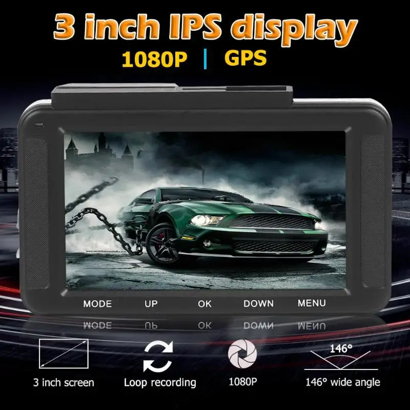 

3 inch IPS DVR Car 1080P 146 Degree GPS Dash Rear View Camera G-Sensor Parking Monitor Night Vision Driving Recorder Dropship