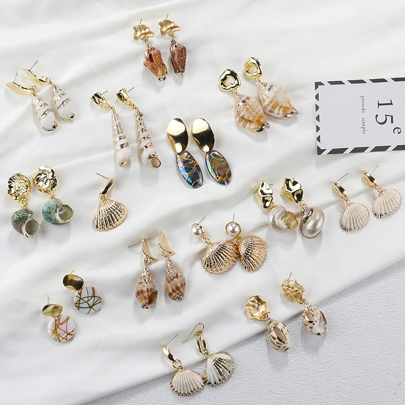 AMORCOME Мода нерегулярная оболочка висячие серьги в богемном стиле раковины