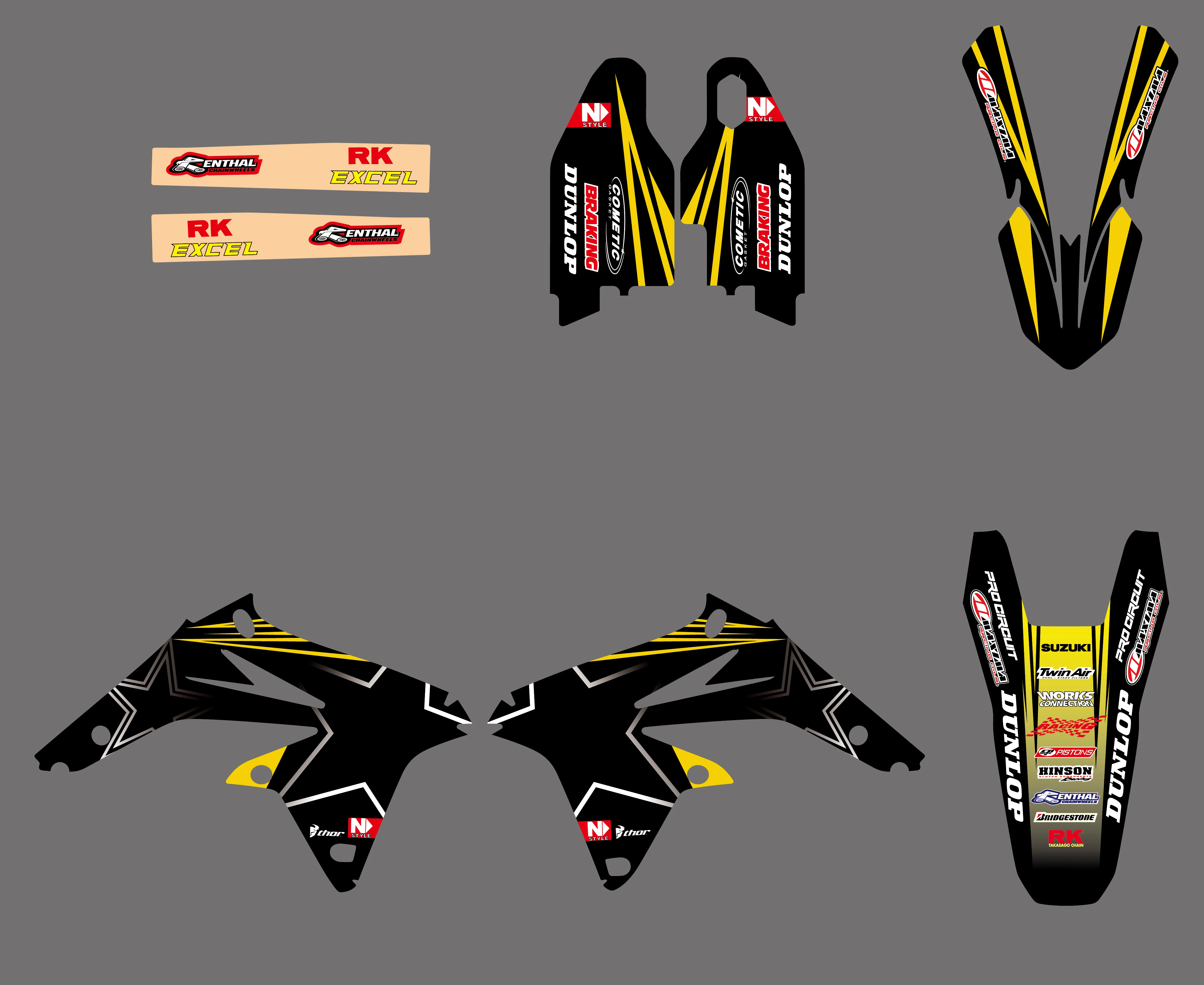 Мотоцикл Новый Стиль команда Графика фон наклейка Стикеры комплект для Suzuki RMZ450 RM