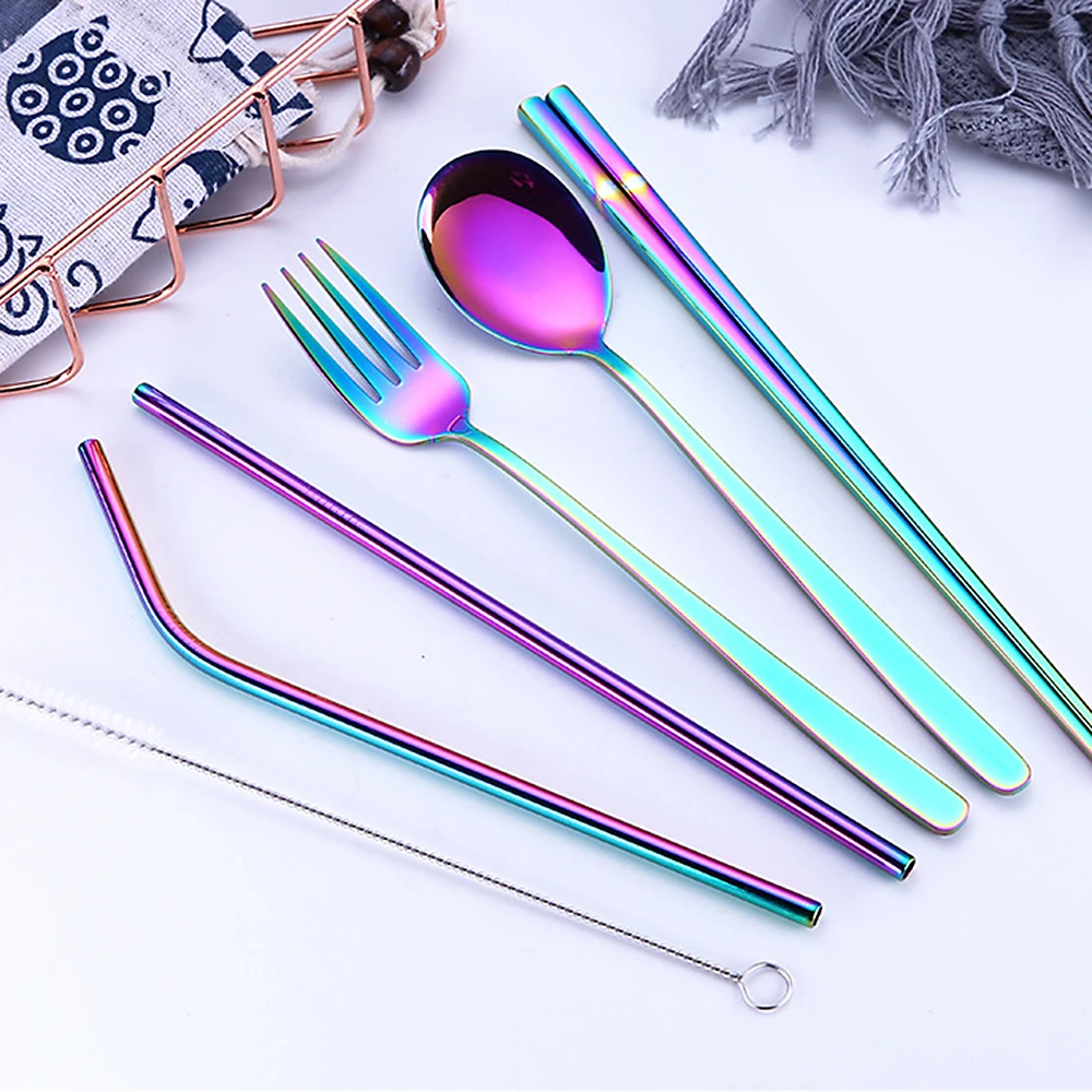 Портативные столовые приборы из нержавеющей стали 5 шт. палочки вилка ложка с