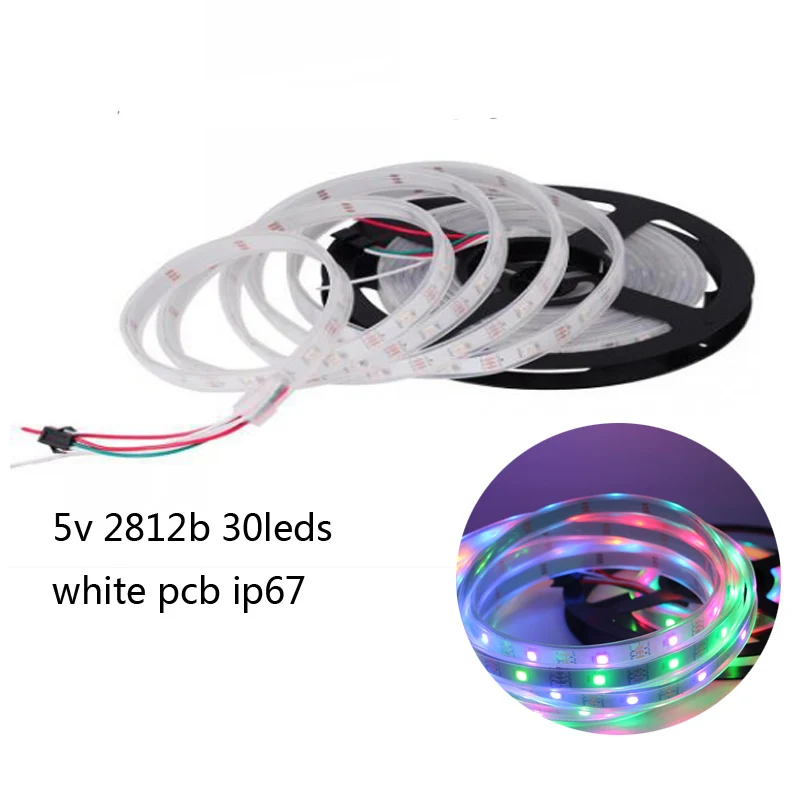 white 30leds ip67 DC5V WS2812B пиксельные полосы 30/60 пикселей/м умная светодиодная Пиксельная полоса черный/белый PCB WS2812 IC IP30/IP65/IP67 Водонепроницаемый светодиодный стри - Испускаемый цвет: white 30leds ip67