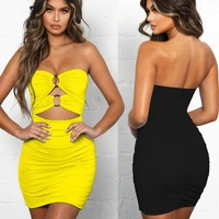 2021 summer off the shoulder tight womens dress pleated off the back club party mini skirt wrapped in chest and hollow buttocks