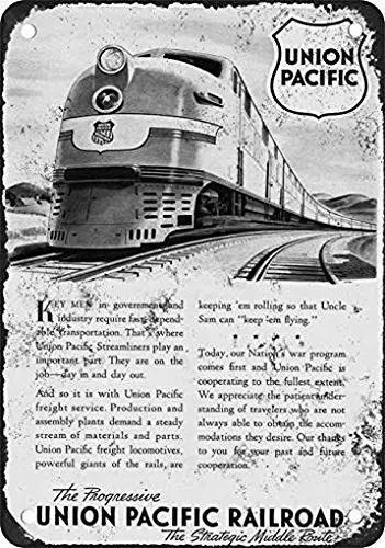 

8 x 12 Metal Tin Sign 1942 Union Pacific Railroad at War Vintage Look Reproduction Retro Decor