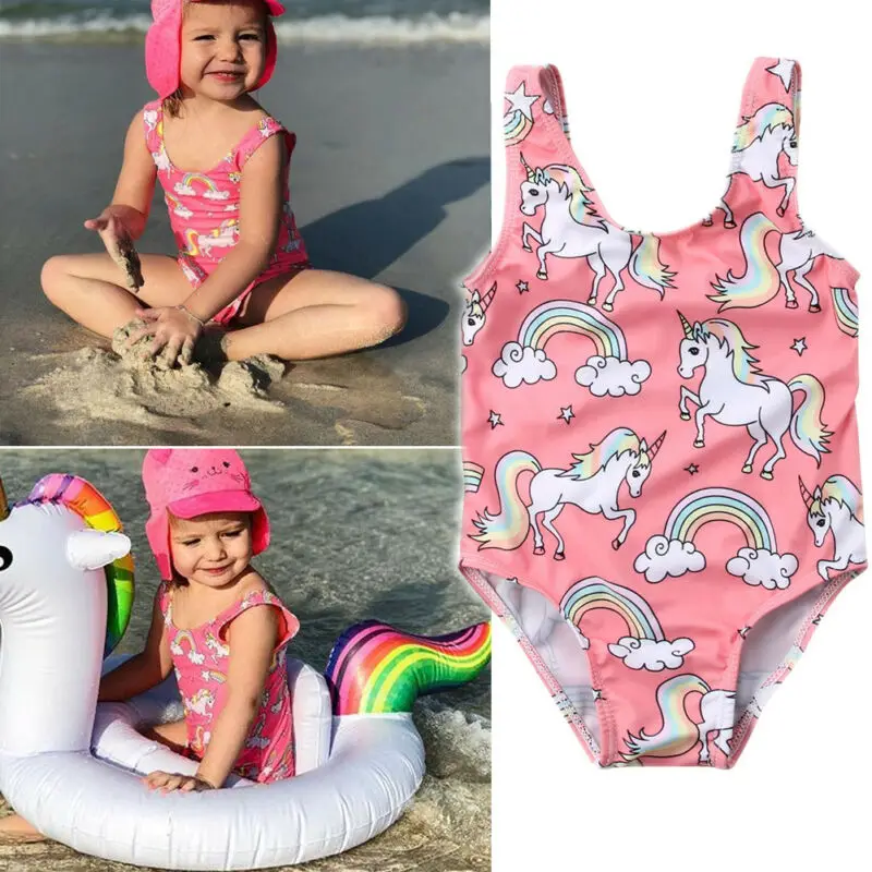 Бикини для новорожденных девочек модный Радужный купальник бикини с единорогом