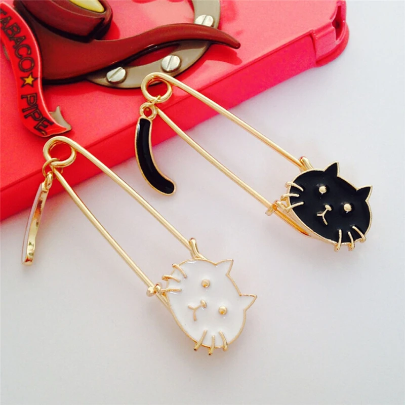 Милые Броши черно белые кошки масляная капля Изысканная брошь булавки модные
