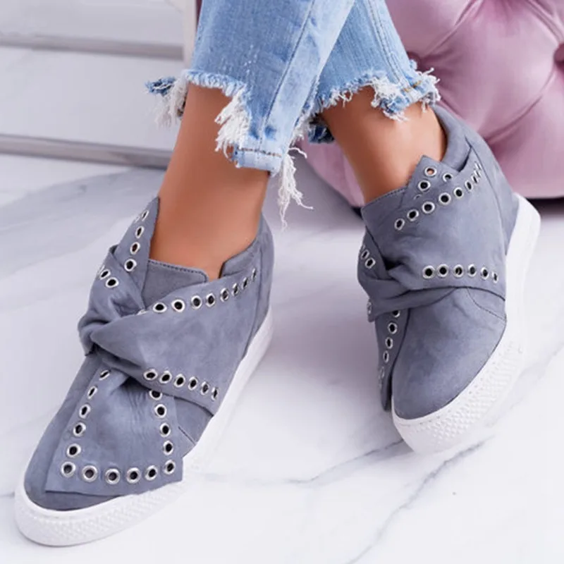 

Shoes For Womens Casual Sneaker Bling Women Rivet Punk Shoes Thick Bottom Internal increase Wedges Black Shoes Plus Size 35-43