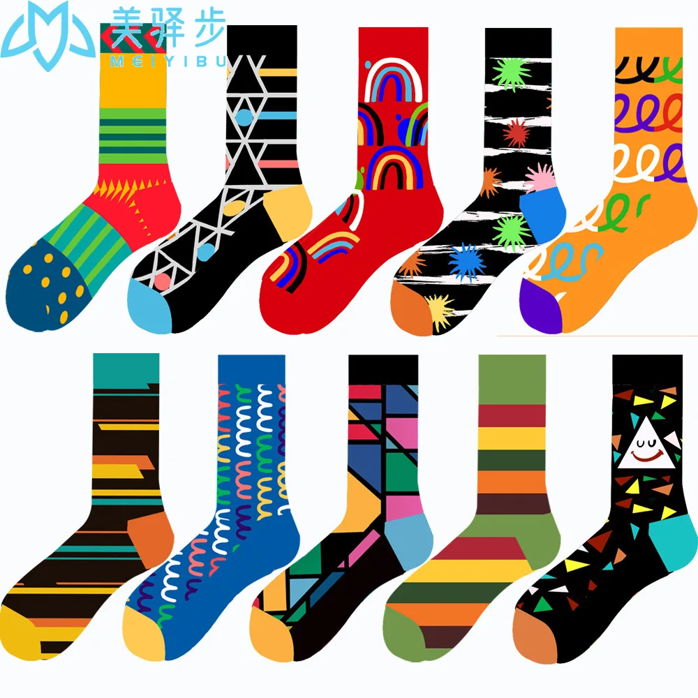 100 Pairs Per Set Original Design Hot Sales Autumn and Winter New Geometry Men's Socks Fruit Women's Funny Socks Girl