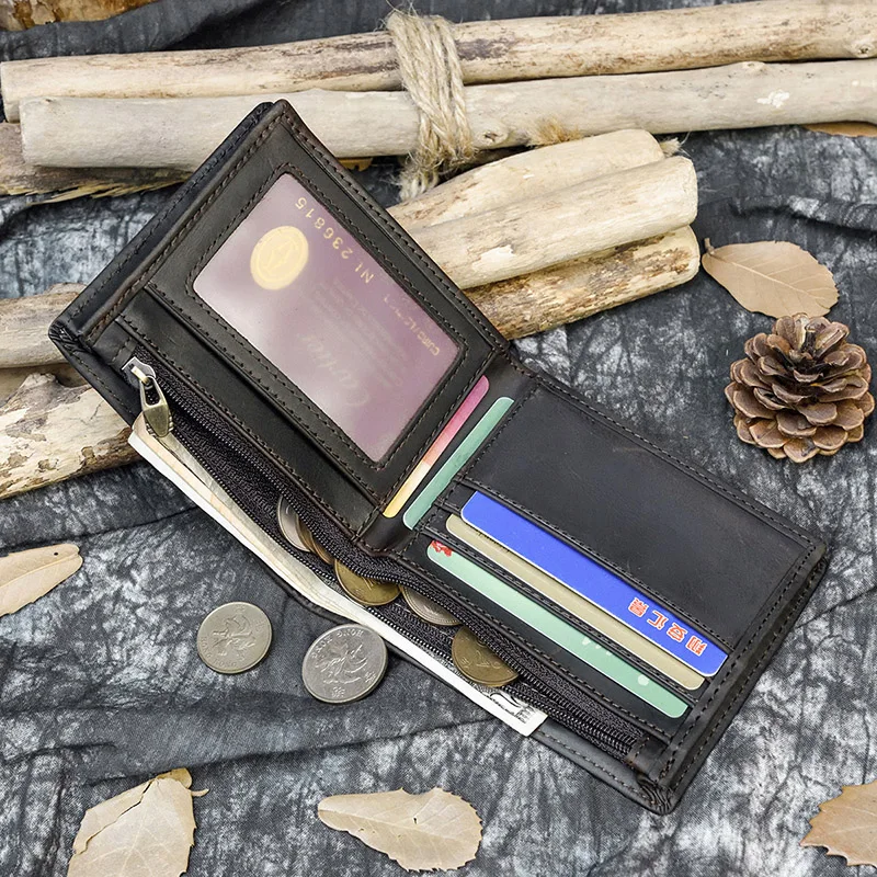 Мужские кожаные кошельки Crazy Horse винтажный коричневый короткий кошелек двойного