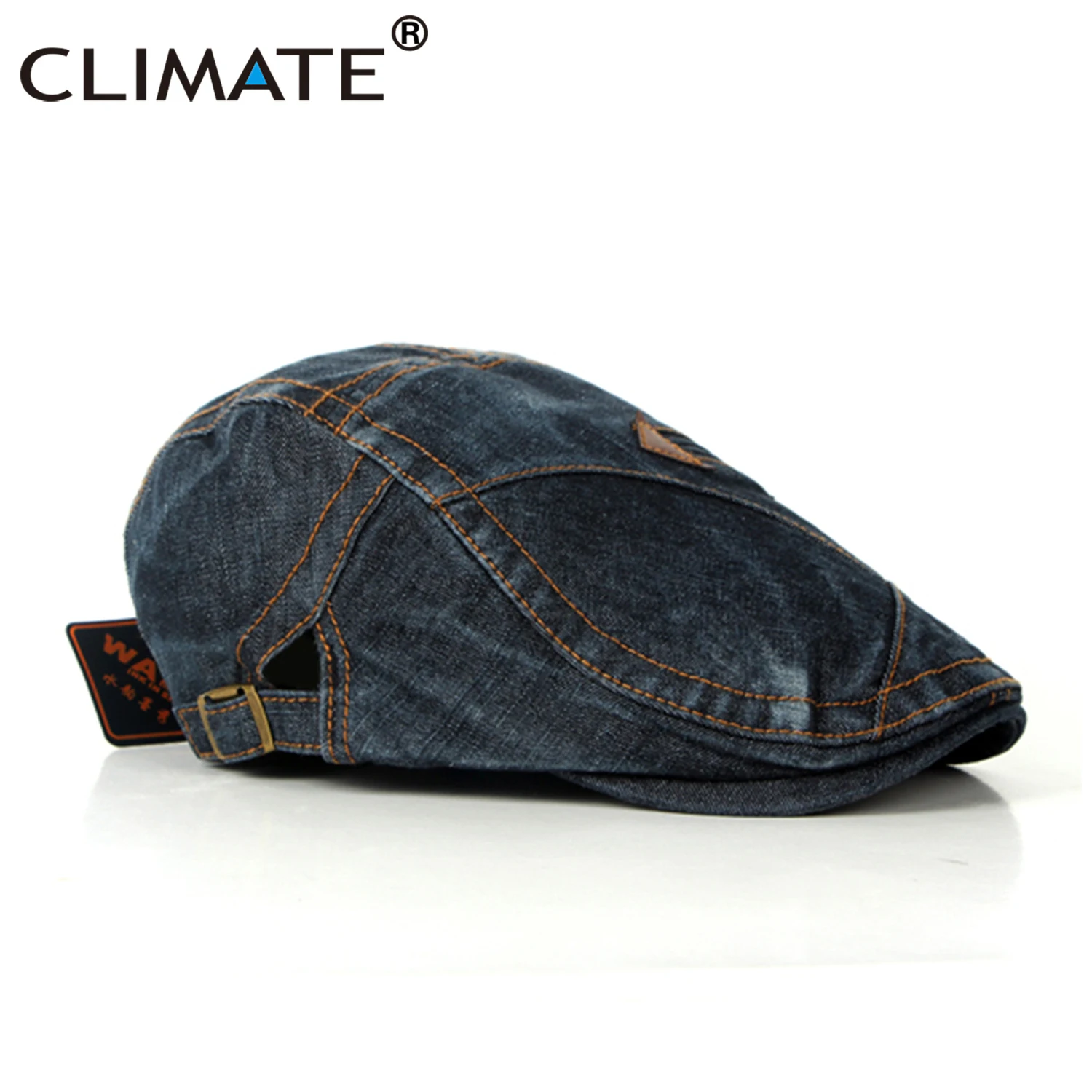 CLIMATE Men Denim Beret Flat Cap Hat Men Cool Beret Denim Man Hat Adult Jeans Cap Adjustable Adult Denim Jeans Cotton Flat Caps