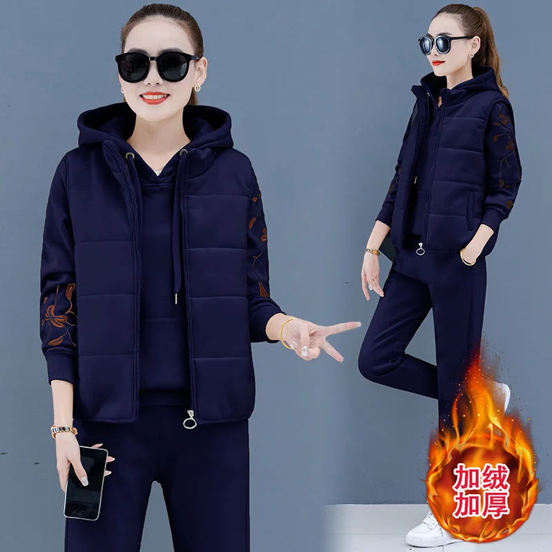 Женский спортивный костюм из 3 предметов толстый флисовый теплый для бега