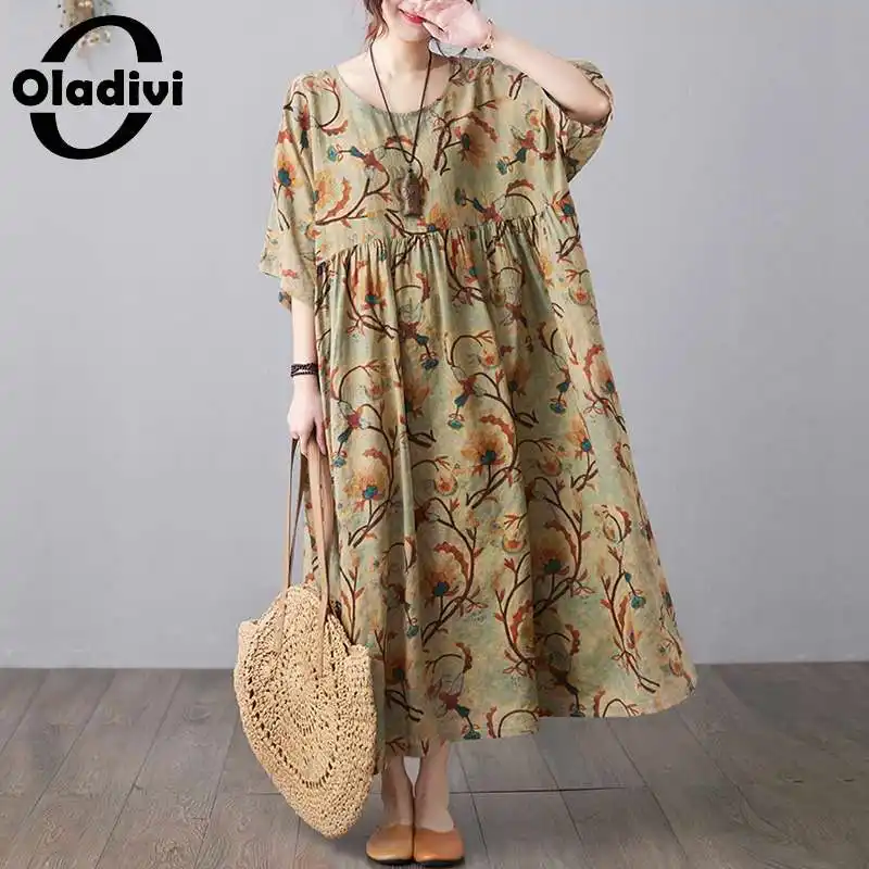 

Oladivi, Одежда большого размера, модные платья с принтом для женщин, лето 2021, длинное платье в стиле бохо, женская пляжная одежда, женское плать...