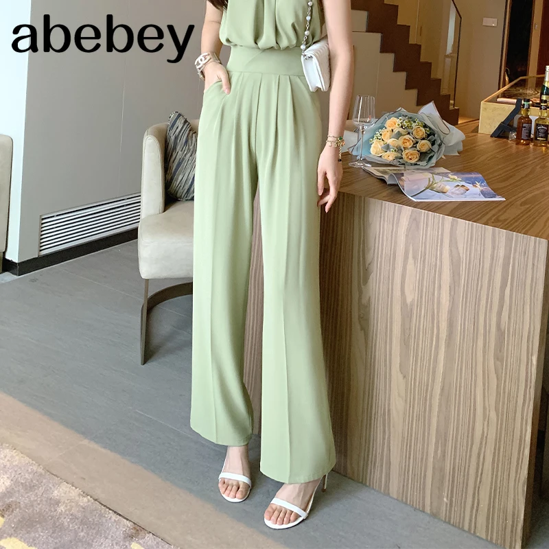 

Female Outfits Sleeveless Ruffle Top And High Waist Wide Leg Pants New 2021 Summer Women Fashion Solid Casual Two Piece Set