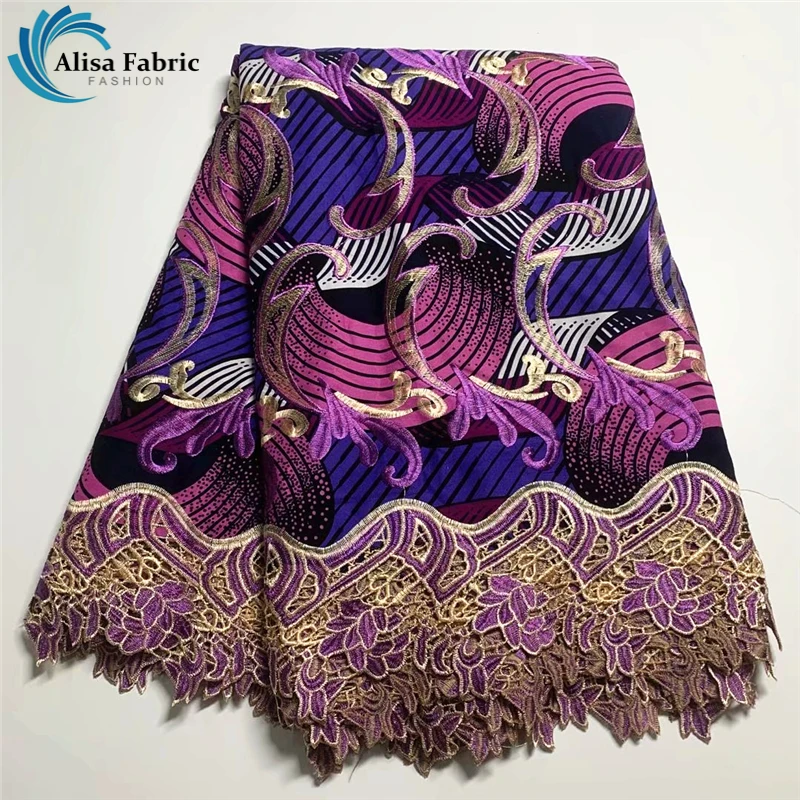 

6 Yards Top Quality African Wax Print Lace Fabric Cotton Embroidery Wax Brode African Lace Brocade Fabric For Dress Material B31