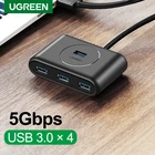 USB-концентратор Ugreen, 4 порта USB 3,0, высокоскоростной USB-разветвитель для жестких дисков, ноутбуков, ПК, компьютерных аксессуаров, флеш-накопителей, мыши, клавиатуры