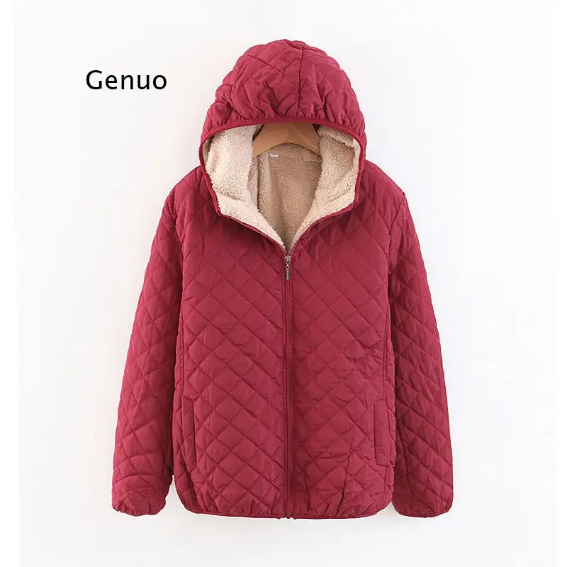 Women Autumn Winter Parkas Coat Jackets Female Lamb Hooded Plaid Long Sleeve Warm Winter Jacket  S~3Xl Casaco Feminino