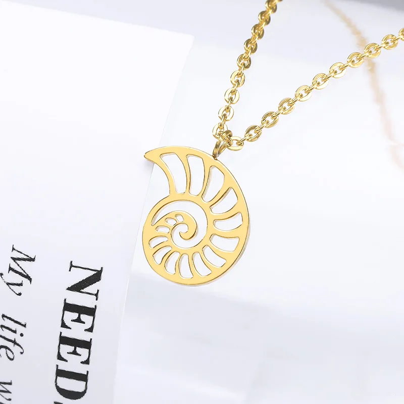 

New Gold Hollow Necklace Shell Necklace Stainless Steel Necklace Ocean Beach Conch Ariel Necklaces For Women Party Gifts