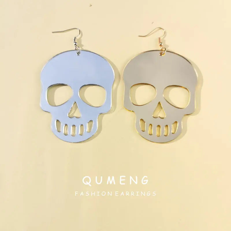 QUMENG Панк Хип Хоп Ретро голова черепа зеркальные акриловые шпильки серьги