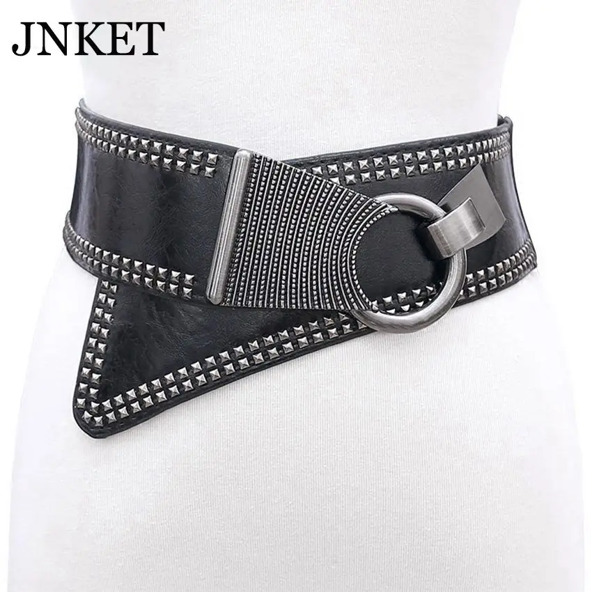 

JNKET Новый Панк PU кожаный ремень женские эластичные Широкие ремни заклепки ремень Регулируемая пряжка пояс