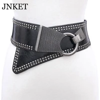 jnket new punk pu leather belt women elastic wide belts rivets girdle adjustable buckle waistband