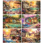 Полноразмерная Алмазная вышивка, закат, искусство, алмазная живопись, пейзаж, мозаика, вышивка на море, ручная работа, подарок