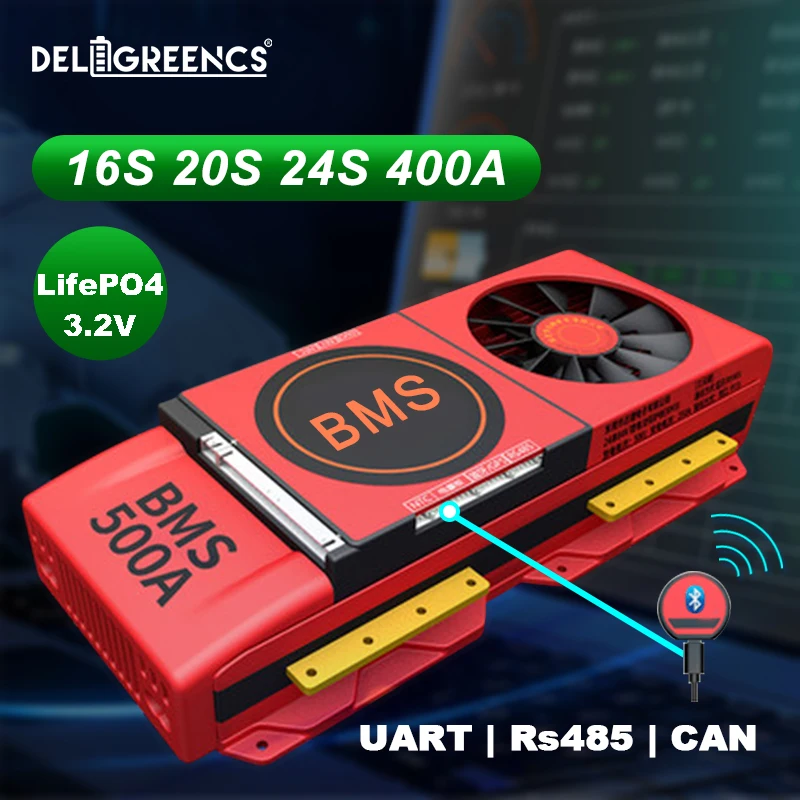 Комплект смарт-батарей 16S 20S 24S 400A LiFePO4 BMS с вентилятором UART RS485 modbus Bluetooth CAN Communication 48