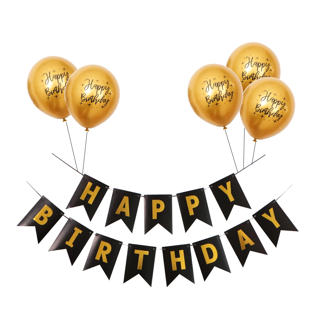

Gold Happy Balloons 12inch Inflatable Balloon latex Black Happy Birthday Banner Birthday Party Decoration Helium Baloon
