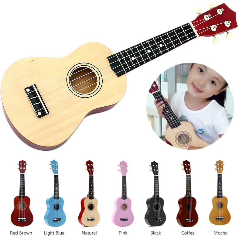 

21 inch Soprano Ukulele 4 Strings Hawaiian Guitar Uke + String + Pick For Beginners kid Gift