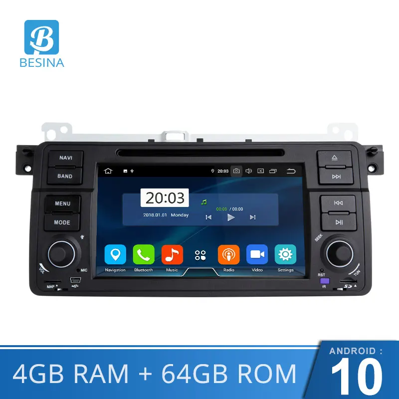 Besina one din 7 дюймов автомобильное радио для BMW E46 M3 318i 320i 325i Android 10 0 автомобильный DVD CD