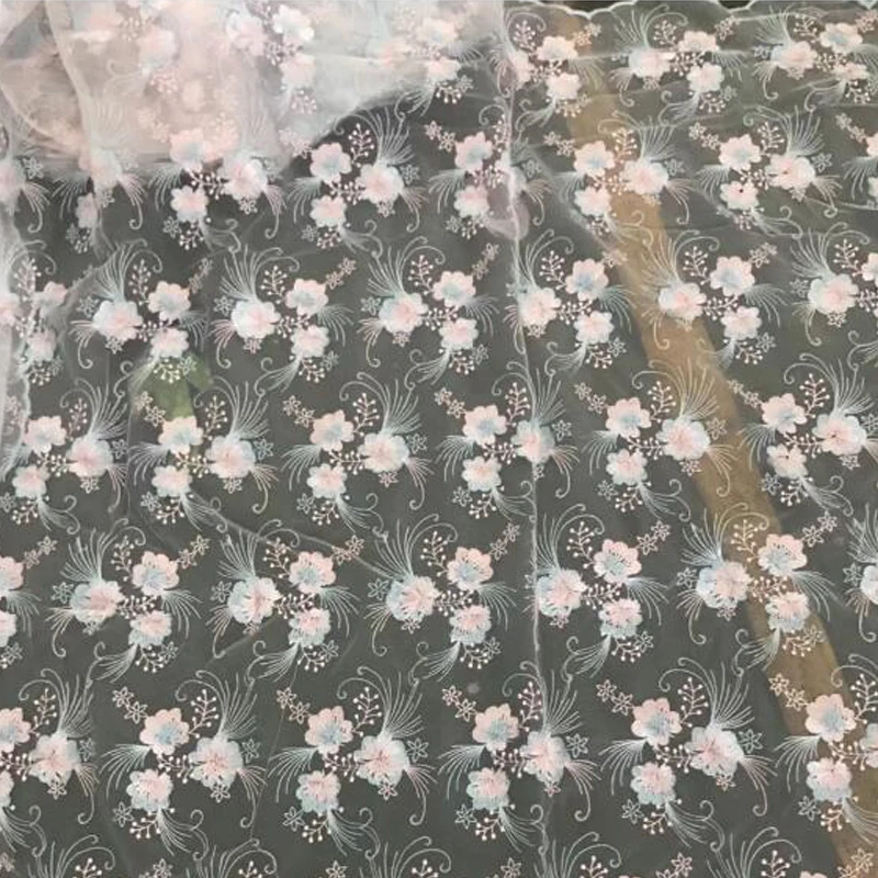 

100x130cm Chic Mesh Embroidery Fabric Lace Tulle Flower Embroidery Fabric For Sewing Skirts Dress Hanfu Curtain DIY Accessories
