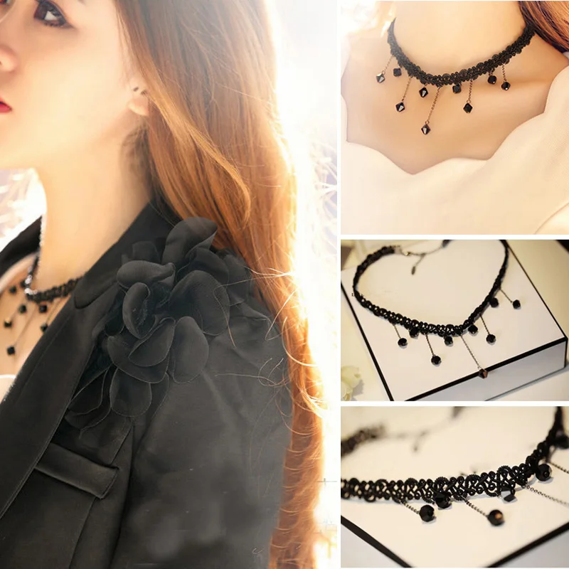 Корейский стиль кружевная цепочка подвеска ожерелье искусственные кристаллы с